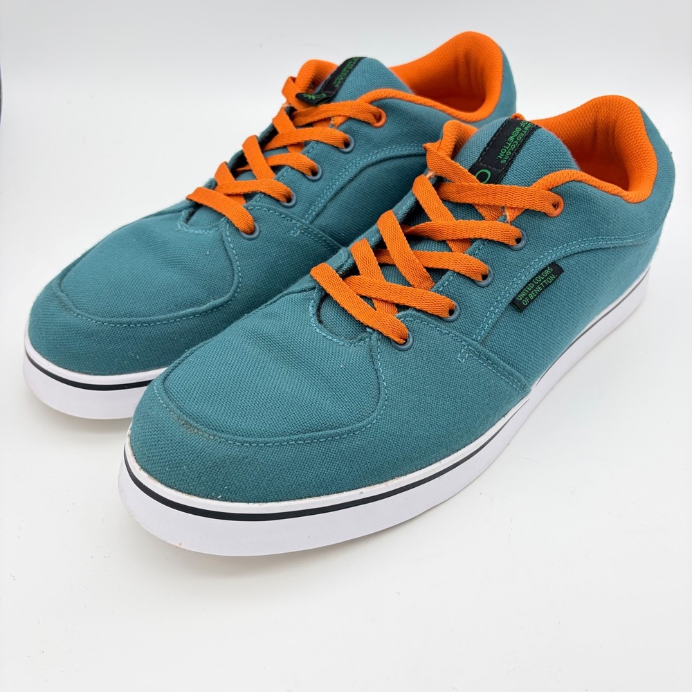 United Colors of Benetton Mens Sneakers Teal Orange Canvas Low Top EU 45 US 11‎